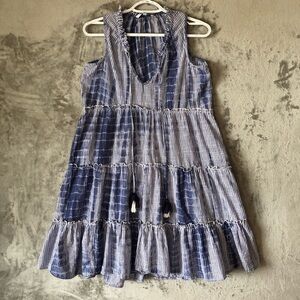 Blue Island Tiered Dress Size XS A Line V-Neck Tie Dye Lightweight Summer Cotton